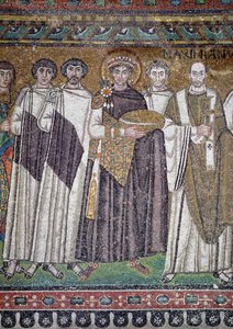 Justinian I and his retinue, detail of the Emperor, c.547 AD